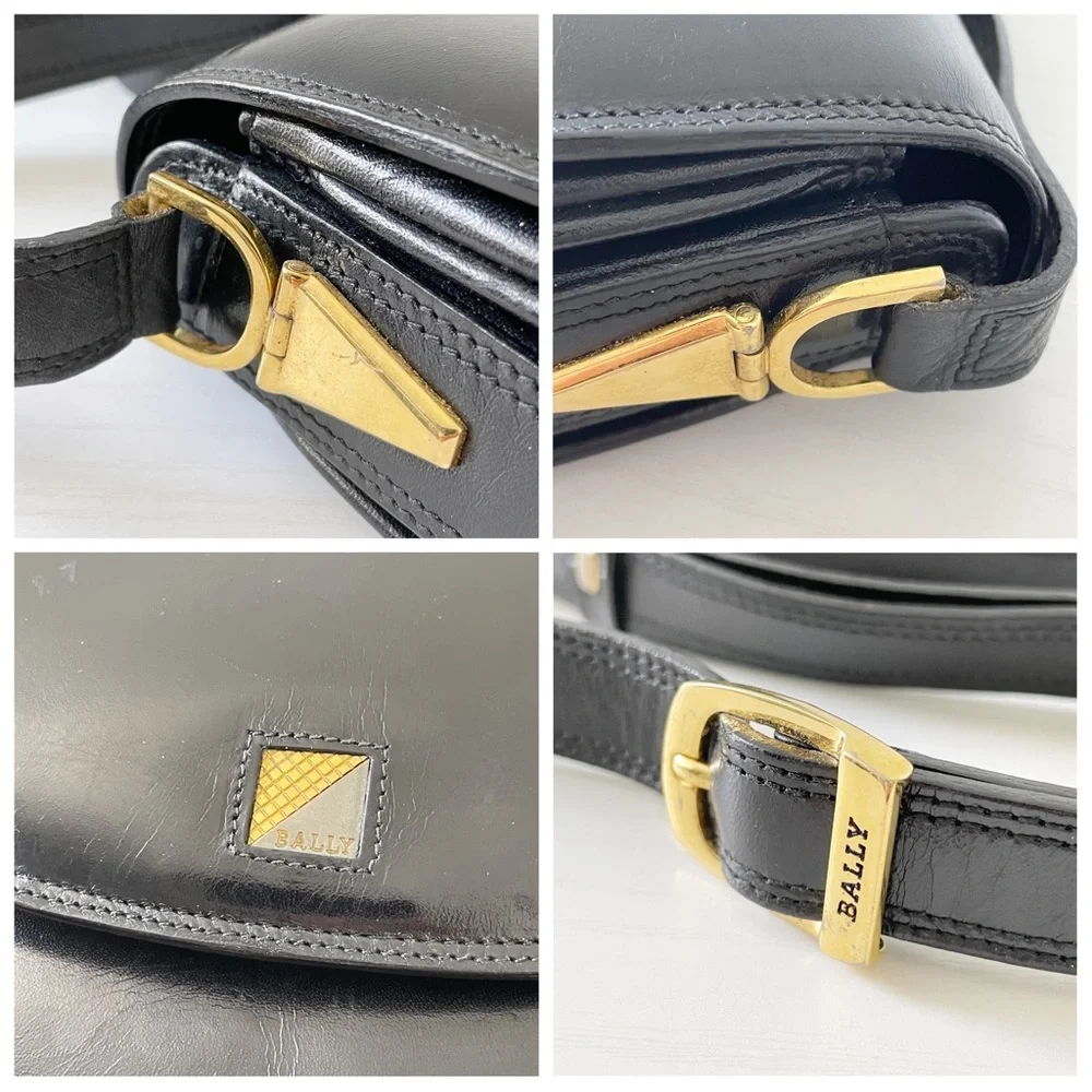 Bally black box calf leather vintage shoulder bag